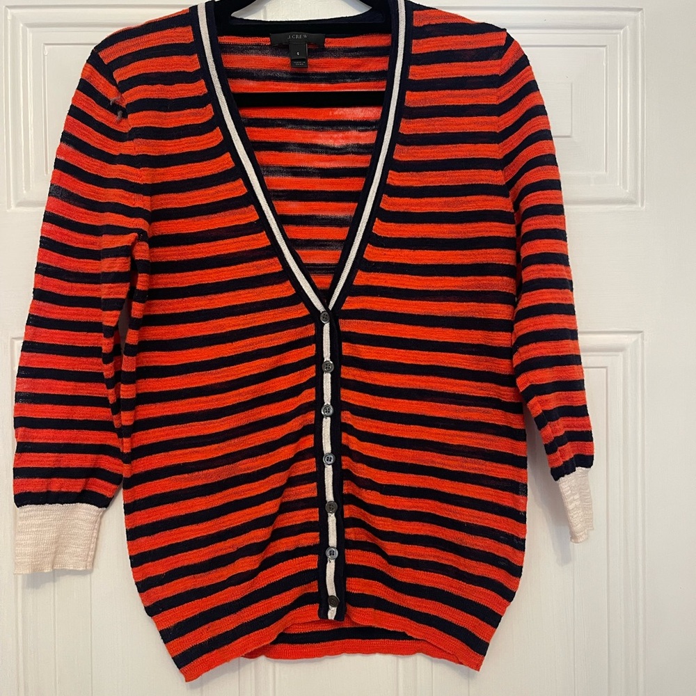 J. Crew orange and Blue Striped Cardigan lightweight